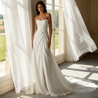 Minimalistische Satin-Robe mit Beinschlitz – Elegantes Corsagen-Maxikleid in Elfenbein