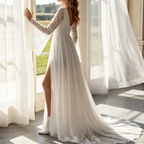 Traumhaftes Boho-Maxikleid in Elfenbein – Elegantes Modell mit feiner Spitze, fließendem Chiffon und romantischen Trompetenärmeln