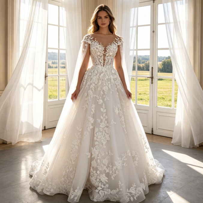 A-Linien Abendrobe mit floralen Spitze-Applikationen – Ärmelloses Maxikleid mit Cap-Elementen