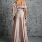Elegantes Abendkleid Satin Champagner Off Shoulder Bodenlanges Ballkleid für Galas Events