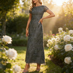 Exklusives Abendkleid Navyblau One-Shoulder mit 3D-Blüten und Seitenschlitz