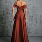 Elegantes Abendkleid Satin Rostrot Off Shoulder Bodenlanges Ballkleid für Galas und Events
