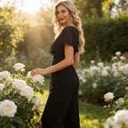 Eleganter Abend-Jumpsuit Schwarz mit V-Ausschnitt und fließendem Overlay-Rock