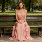 Elegantes Multiway Maxikleid Rosa Rückenfrei Abendkleid mit Elastischer Taille