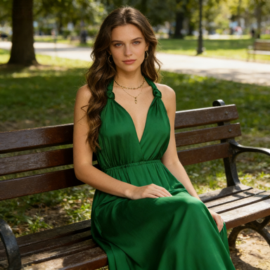 Elegantes Multiway Maxikleid Grün Rückenfrei Abendkleid mit Elastischer Taille