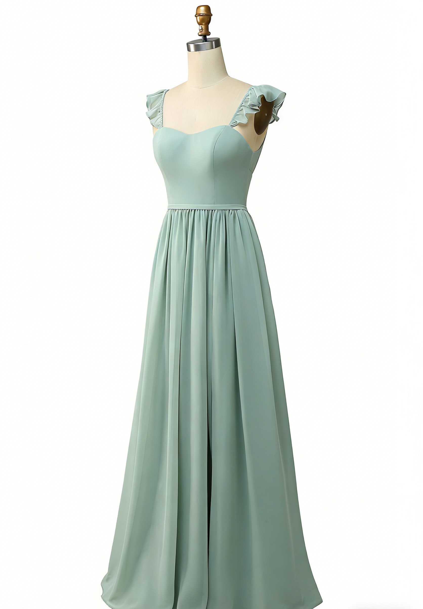 Elegantes A-Linien in Dusty Sage mit verspielten Rüschen