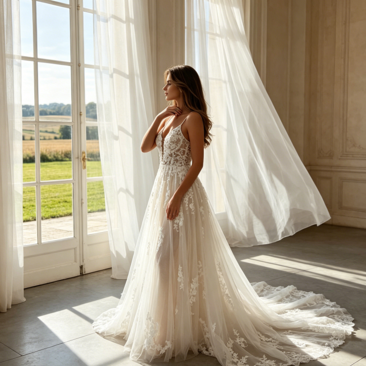 Maxikleid mit floraler Stickerei und Tüllrock – Ärmellos – Elfenbein