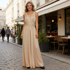 Elegantes Multiway Maxikleid Champagner Rückenfrei Wickeldesign Festliches Abendkleid