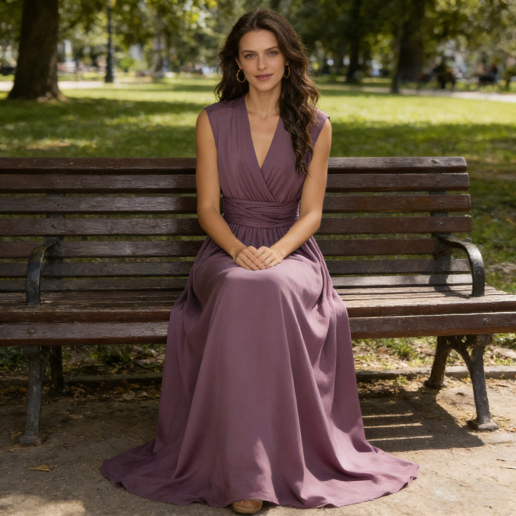 Elegantes Multiway Maxikleid Lila Rückenfrei Abendkleid mit Elastischer Taille