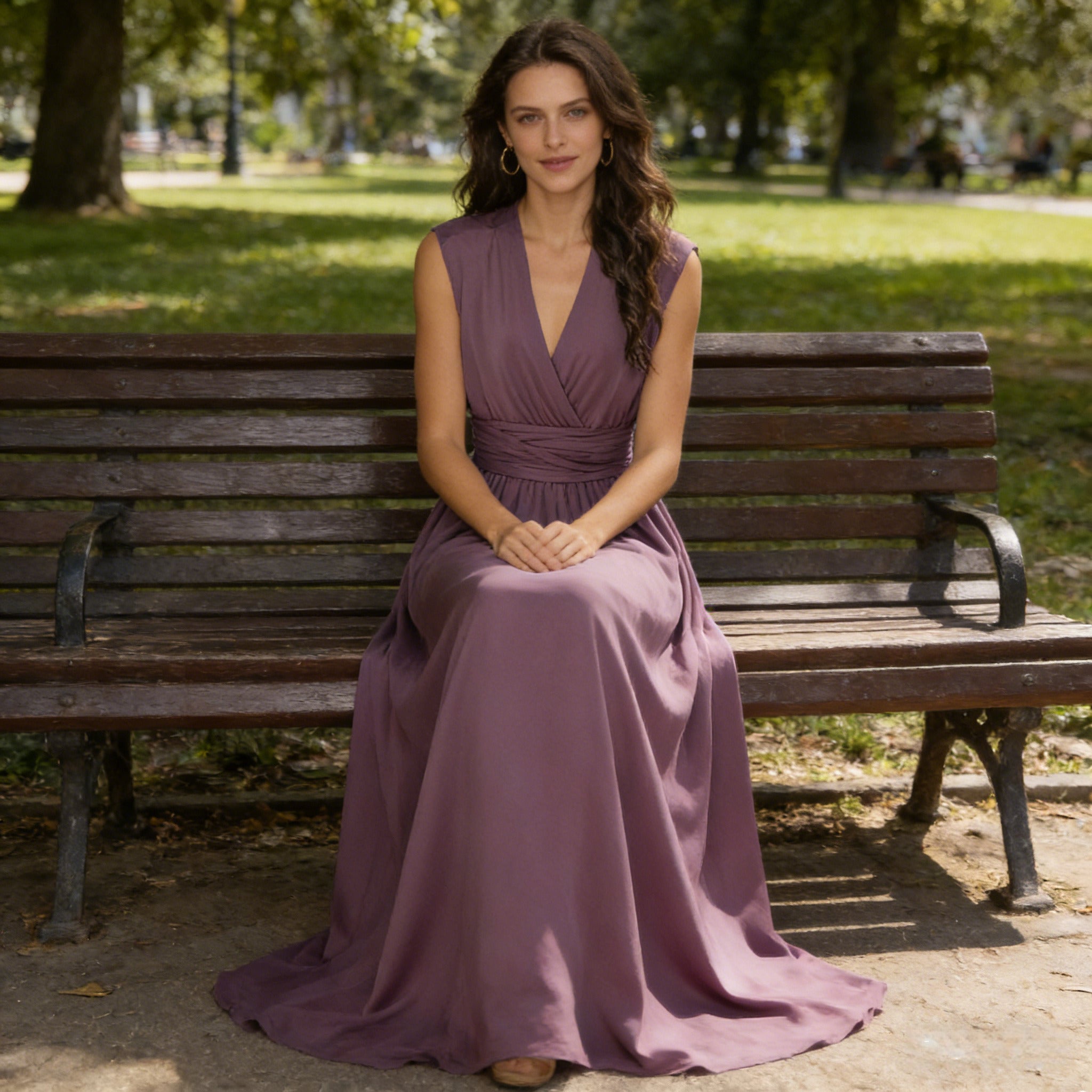 Elegantes Multiway Maxikleid Lila Rückenfrei Abendkleid mit Elastischer Taille