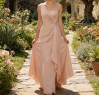 Elegantes Meerjungfrau-Maxikleid in Blush – One-Shoulder verspielten Rüschen