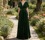 Exquisites Samt-Maxikleid in Dunkelgrün – Wandelbares Multi-Way
