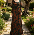 Elegantes Maxikleid in Dunkelgrün – modernem Karree-Ausschnitt und Ärmeln