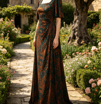Elegantes Maxikleid in Dunkelgrün – modernem Karree-Ausschnitt und Ärmeln