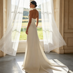 Minimalistische Neckholder-Robe aus Satin – Elegantes Maxikleid mit Schlüsselloch-Ausschnitt