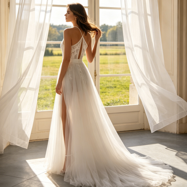 Luxuriöses Chiffon-Kleid mit Spitzen-Oberteil – Edles Maxikleid für exklusive Events