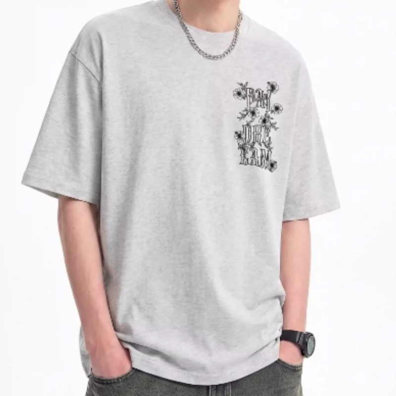 Herren T-Shirt Blumenstickerei Buchstaben Print Kurzarm Frühling Sommer High-Street Casual Modernes Design Oberteil