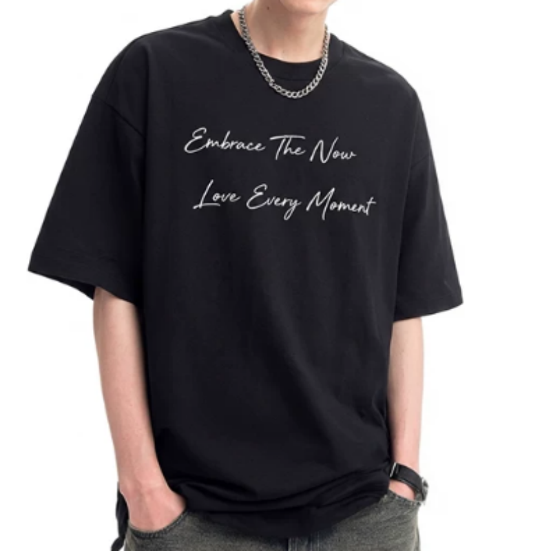 Herren T-Shirt Einfacher Buchstaben-Print Kurzarm Frühling Sommer High-Street Oversize Lockere Passform Oberteil