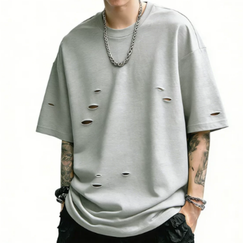 Herren T-Shirt Zerrissenes Design Kurzarm Frühling Sommer Oversize Einfach Alltagstauglich Oberteil
