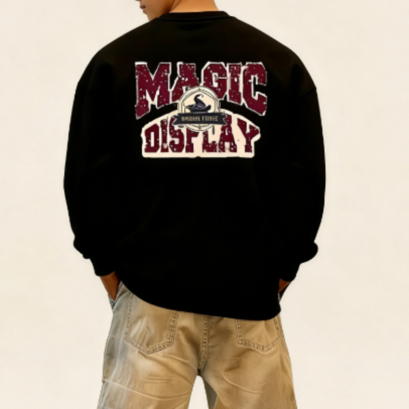 Herren Sweatshirt mit Buchstaben-Print – Casual Rundhals Pullover, Oversized Langarm-Oberteil für Männer, Stylischer Crewneck-Sweater im Streetwear-Look