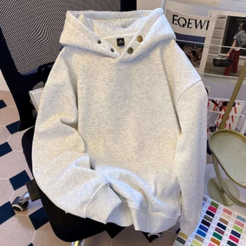 Herren Hoodie aus Baumwolle mit Knopfleiste – Premium Kapuzenpullover im American Style, Lässiges Sweatshirt für Frühjahr & Herbst, Hochwertiges Basic-Oberteil