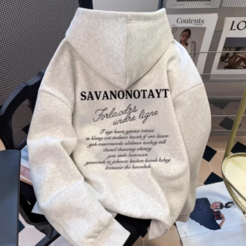 Herren Hoodie aus Baumwolle – American Style Kapuzenpullover mit Buchstaben-Print, Fleece Gefüttert & Extra Warm, Oversized Sweatshirt für Herbst & Winter