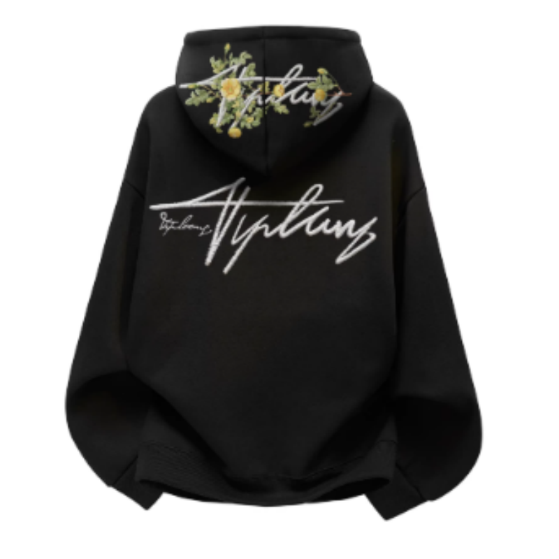 Herren Hoodie mit Botanical & Letter-Print – American Vintage Kapuzenpullover, Florales Design im Retro-Stil, Oversized Fashion Oberteil, Urban Streetwear