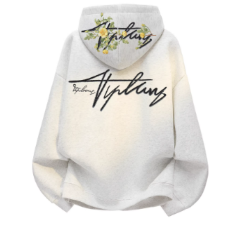 Herren Hoodie mit Botanical & Letter-Print – American Vintage Kapuzenpullover, Florales Design im Retro-Stil, Oversized Fashion Oberteil, Urban Streetwear