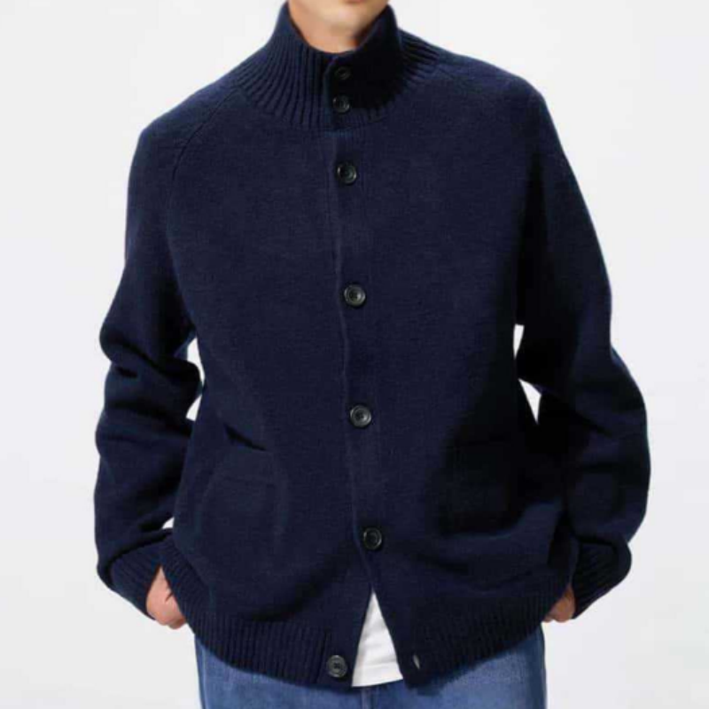 Oversized Strickjacke Herren mit Stehkragen - Herbst Winter Cardigan Casual - Grobstrick Jacke Loose Fit