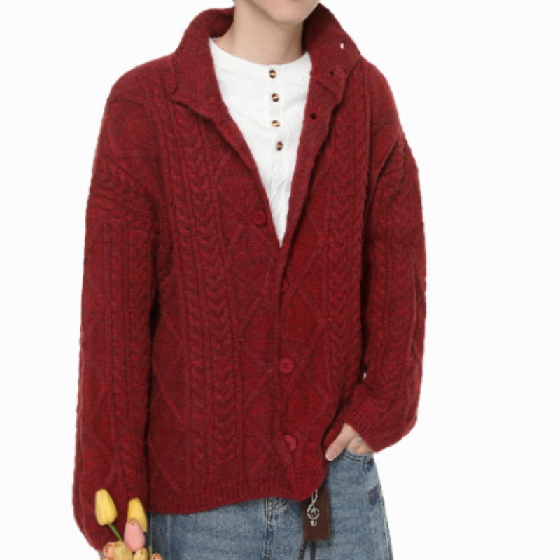 Herren Cardigan mit Mock-Neck & Relief-Struktur - Oversized Strickjacke mit 3D-Jacquard - Schwere Herbst-Winter Jacke