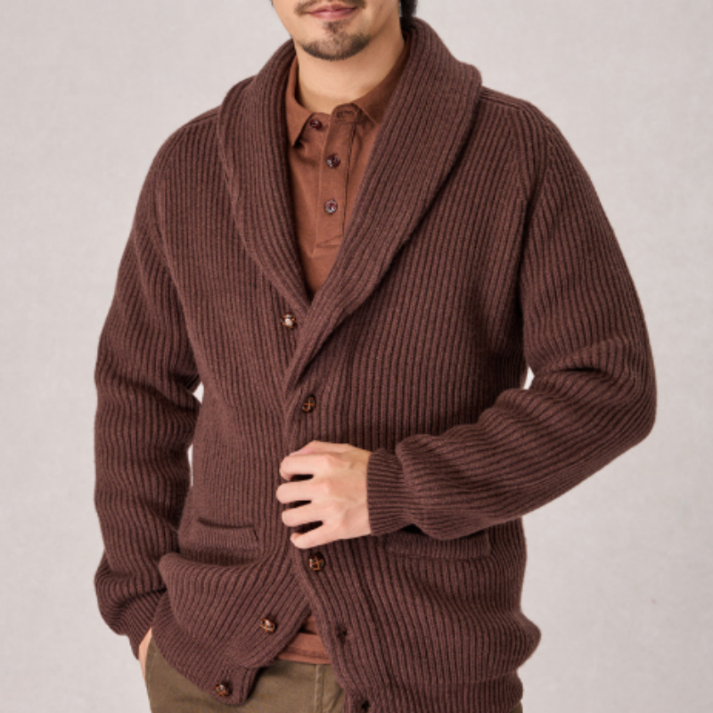 Herren Strickjacke mit Schalkragen & Zopfmuster - Grobstrick Cardigan Vintage - Schwere Strickjacke für Außen
