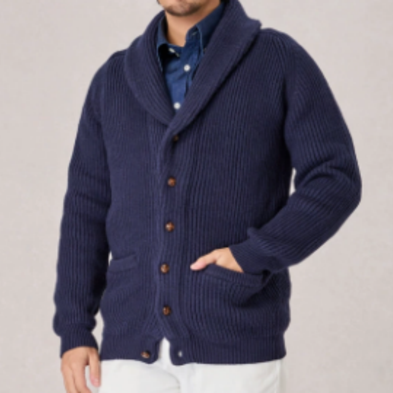 Herren Strickjacke mit Schalkragen & Zopfmuster - Grobstrick Cardigan Vintage - Schwere Strickjacke für Außen