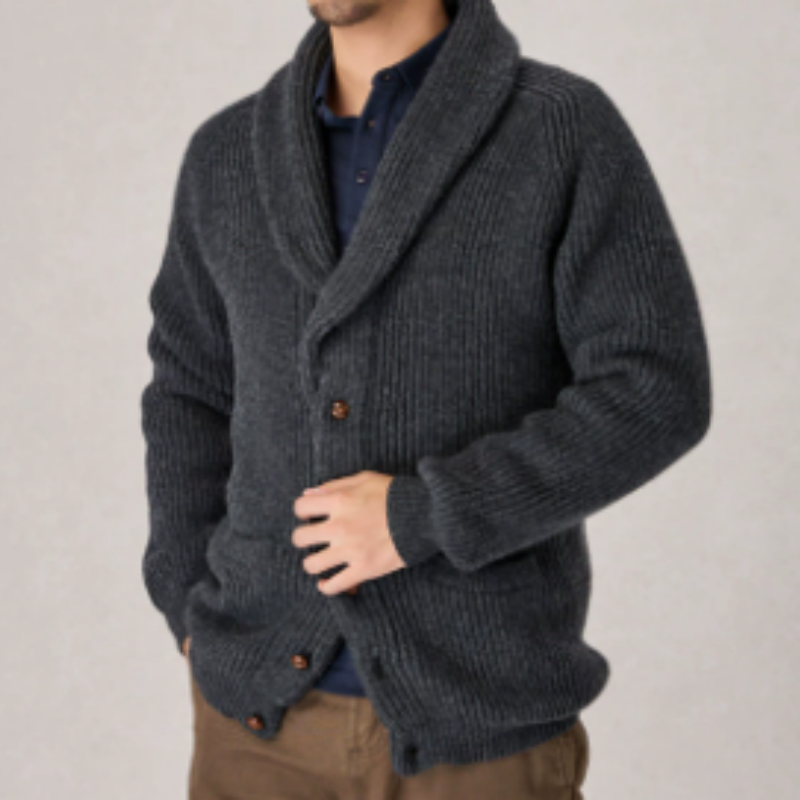 Herren Strickjacke mit Schalkragen & Zopfmuster - Grobstrick Cardigan Vintage - Schwere Strickjacke für Außen