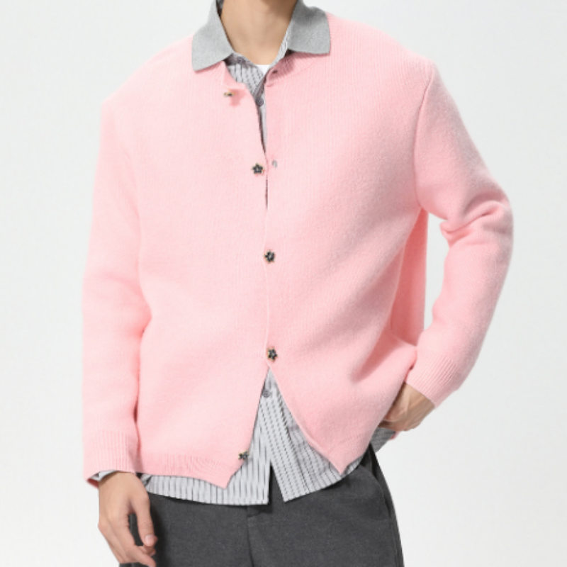 Herren Strickjacke mit Rundhalsausschnitt – Minimalistischer Clean Fit Cardigan, Casual Langarm Strickpullover mit Knopfleiste