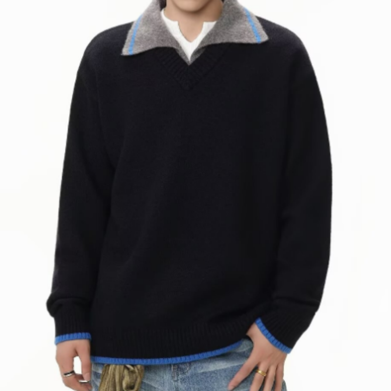 Herren Strickpullover mit Polo-Kragen – Lockerer Casual Pullover, Bequemes Langarm-Oberteil für Alltag & Freizeit