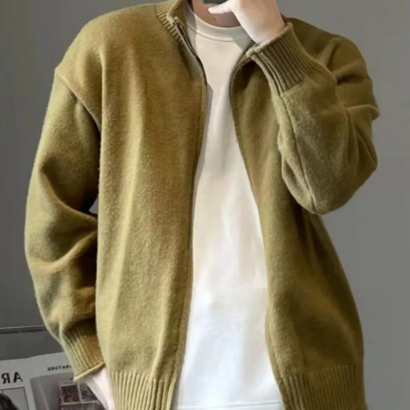 Herren Strickjacke mit Stehkragen – Lockere Casual Strick-Overshirt, Übergangsjacke als stylischer Strickmantel für Draußen