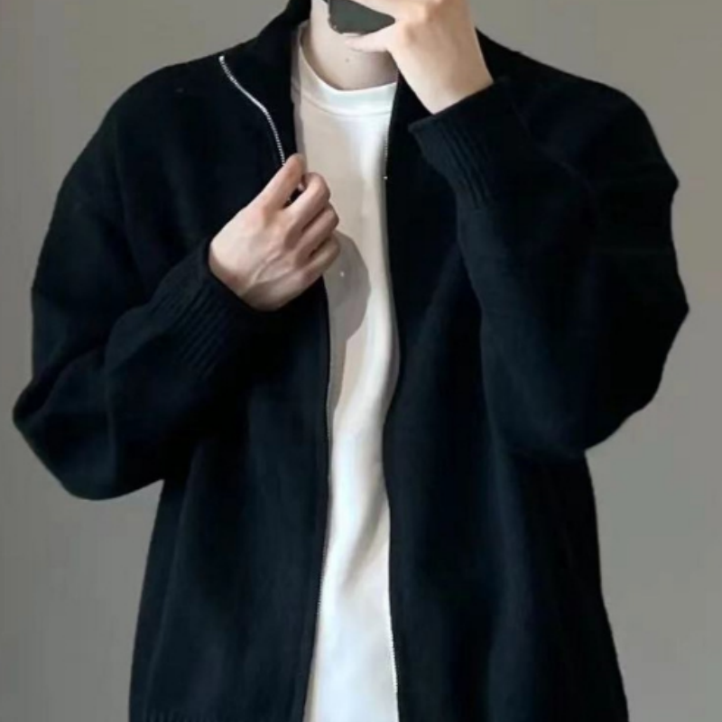 Herren Strickjacke mit Stehkragen – Lockere Casual Strick-Overshirt, Übergangsjacke als stylischer Strickmantel für Draußen