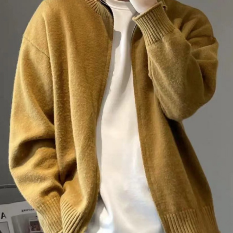 Herren Strickjacke mit Stehkragen – Lockere Casual Strick-Overshirt, Übergangsjacke als stylischer Strickmantel für Draußen