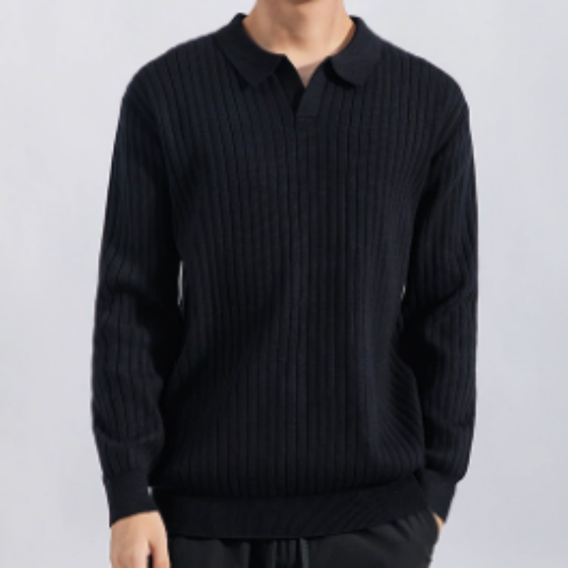 Herren Strick-Polo mit Rippenstruktur – Klassischer Polo-Strickpullover, Schmal geschnittenes Basic für Layering