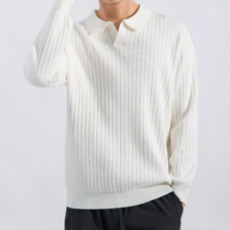 Herren Strick-Polo mit Rippenstruktur – Klassischer Polo-Strickpullover, Schmal geschnittenes Basic für Layering