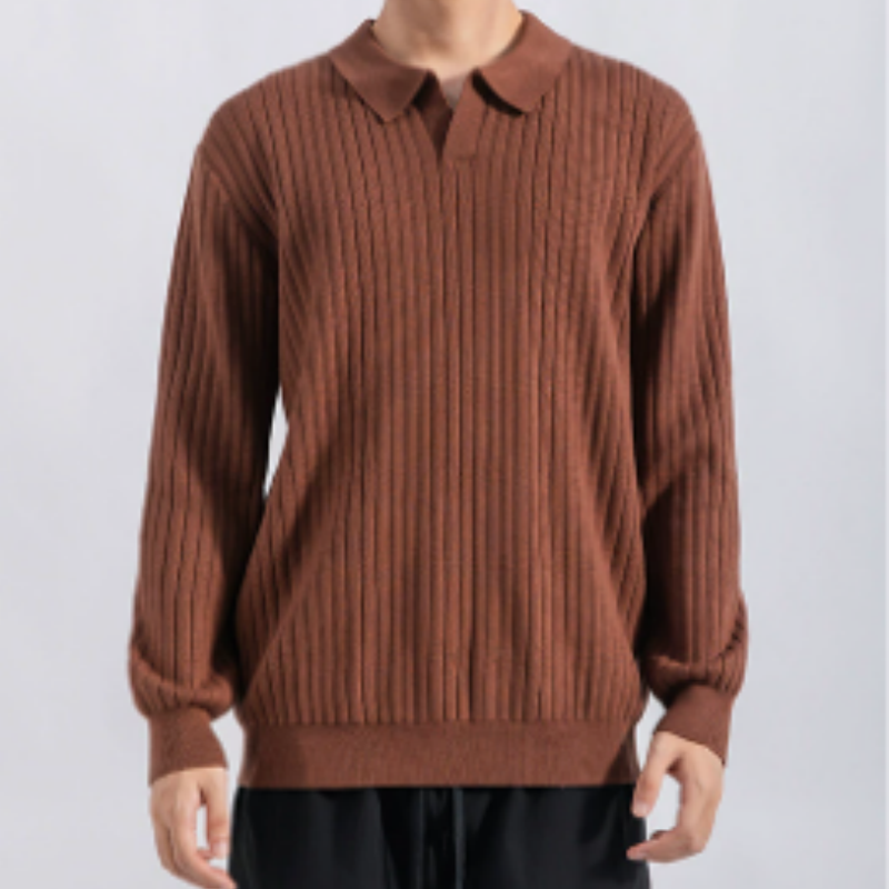 Herren Strick-Polo mit Rippenstruktur – Klassischer Polo-Strickpullover, Schmal geschnittenes Basic für Layering