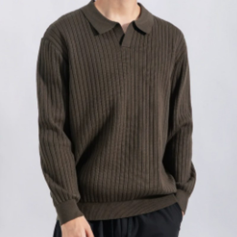 Herren Strick-Polo mit Rippenstruktur – Klassischer Polo-Strickpullover, Schmal geschnittenes Basic für Layering