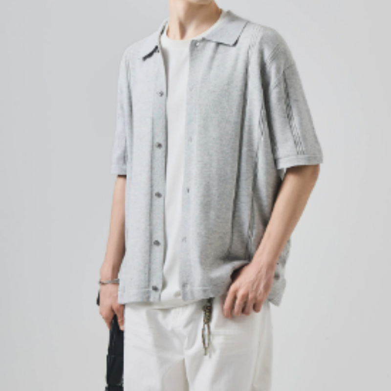 Herren Leinen-Strickpolo Kurzarm – Luftiger Ajour-Strick Cardigan, Sommerliches Polohemd aus Premium-Leinenmix