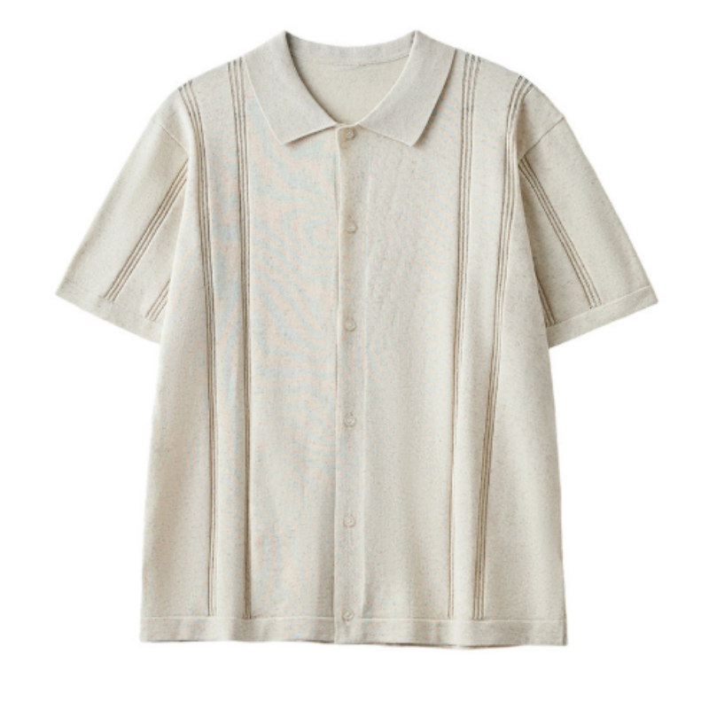 Herren Leinen-Strickpolo Kurzarm – Luftiger Ajour-Strick Cardigan, Sommerliches Polohemd aus Premium-Leinenmix