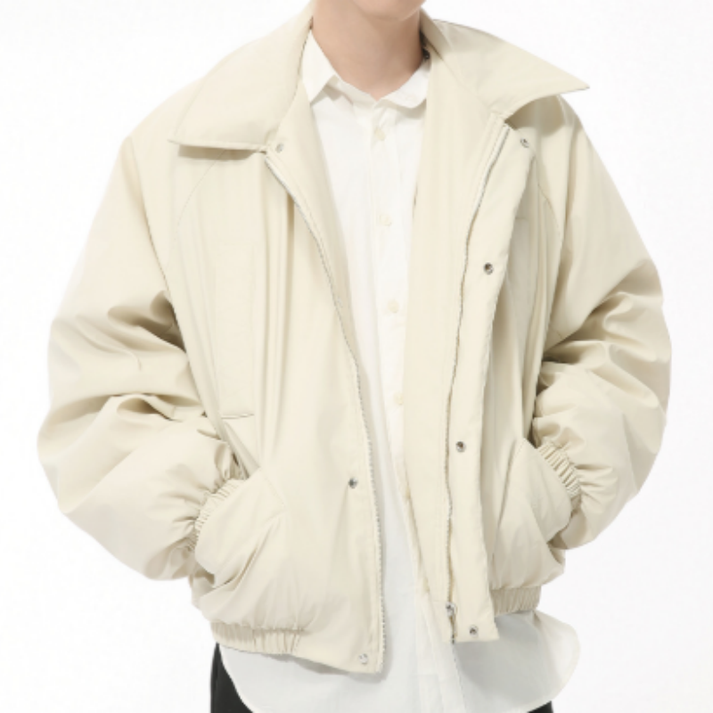 Herren Kunstleder-Steppjacke mit Umlegekragen – Minimalistische wattierte Lederjacke