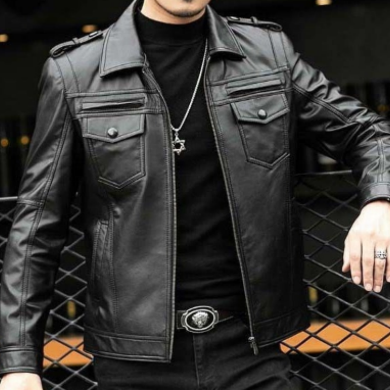 Herren Lederjacke im Slim-Fit Design – Klassische Bikerjacke im Vintage-Look