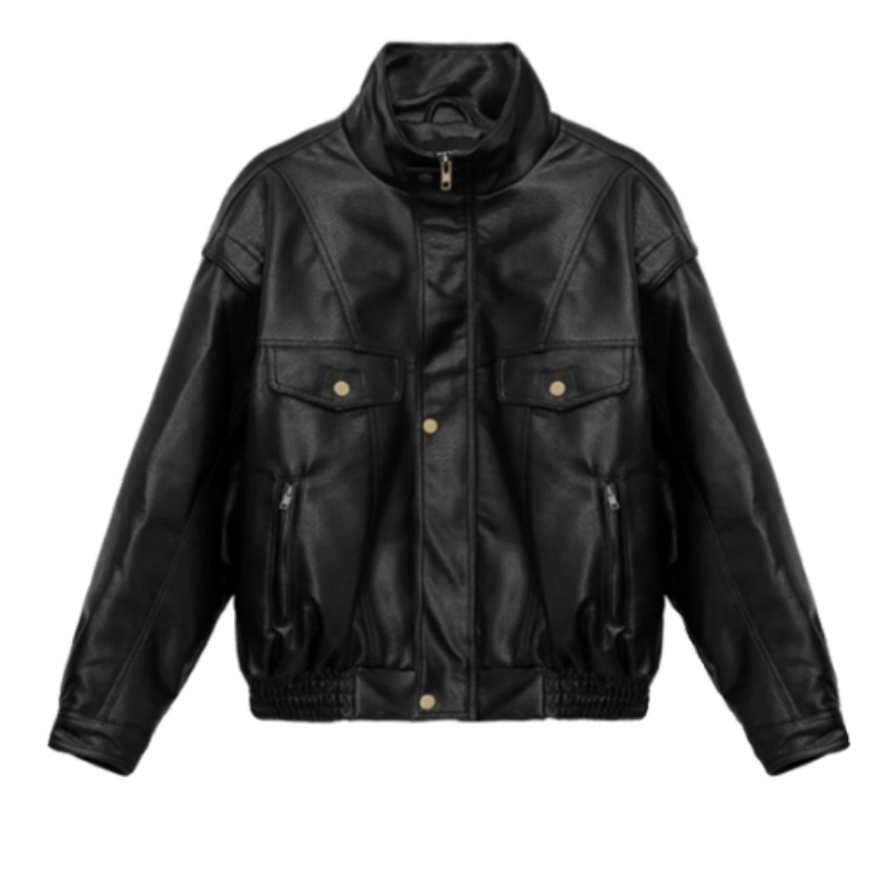 Herren Bikerjacke aus weichem Kunstleder - Vintage Motorradjacke Schwarz - Kurze Lederjacke Retro Look für Männer
