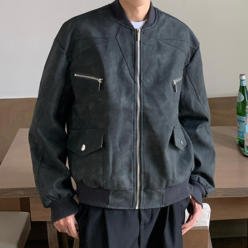 Herren Lederjacke mit Stehkragen Leichte Übergangsjacke für Frühling & Herbst - PU Lederjacke Männer