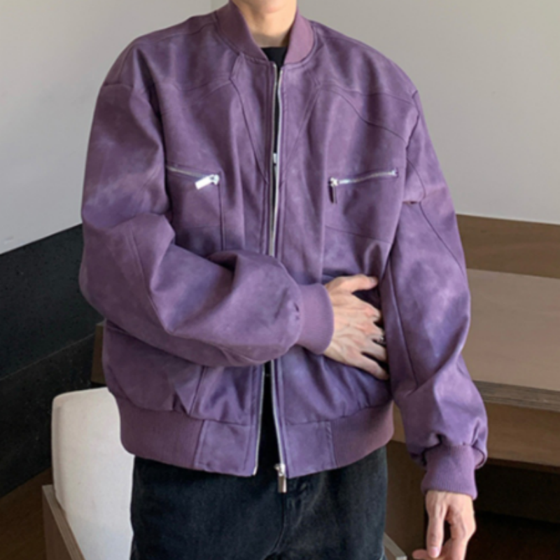 Herren Lederjacke mit Stehkragen Leichte Übergangsjacke für Frühling & Herbst - PU Lederjacke Männer