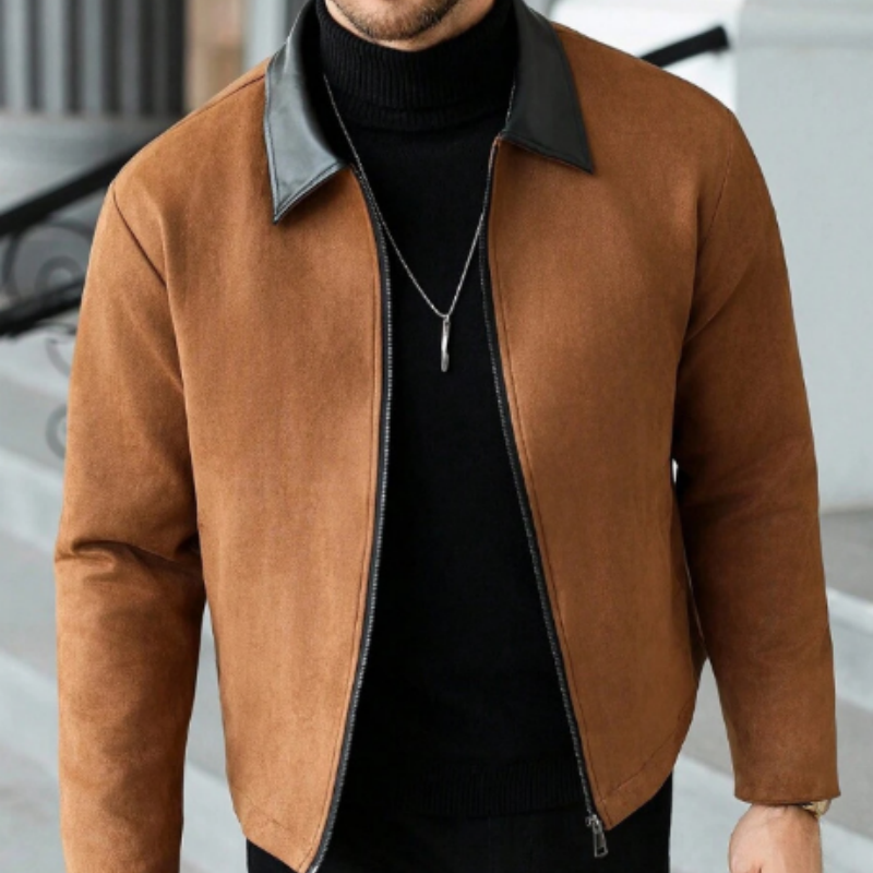 Herren Vintage Lederjacke mit Kapuze – Lässige Retro-Kapuzenjacke mit Reißverschluss – Coole Übergangsjacke im Used-Look